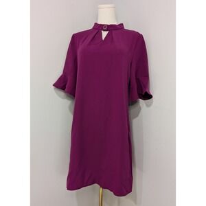 NWT Aryeh Dress Magenta Keyhole Flutter‎ Sleeve Shift Dress Women's Size Large